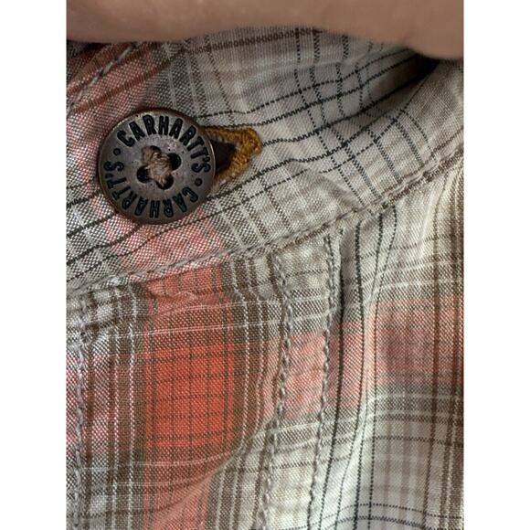 Carhartt Relaxed Fit Orange Plaid Short Sleeve Pearl Snap‎ Men's Size Large - Picture 4 of 8